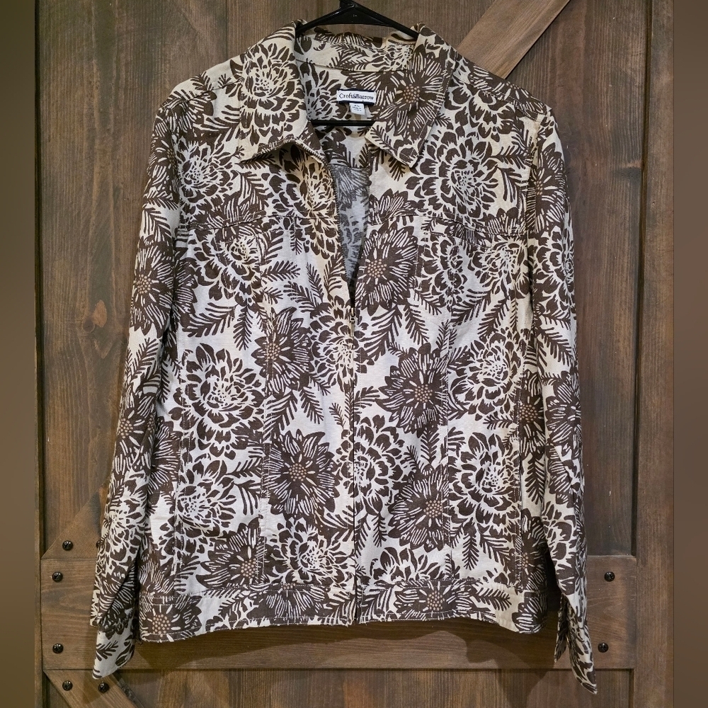 Croft & Barrow Cotton Linen Blend Tropical Floral Boho Print Jacket Size XL - Picture 1 of 7